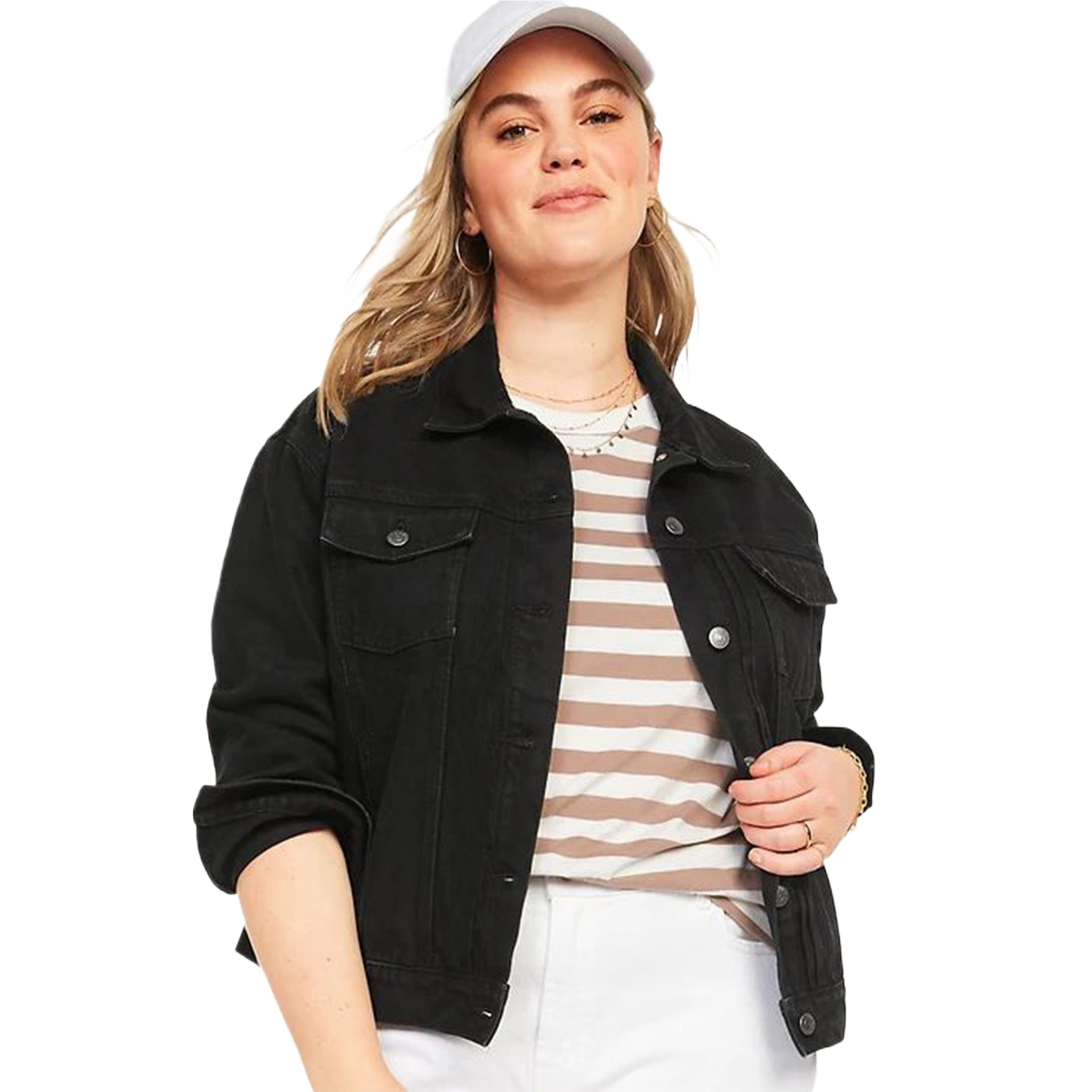 Picture of Export quality black denim jacket for women new collection 2024 | low price women denim jacket for winter | Black denim jacket for women