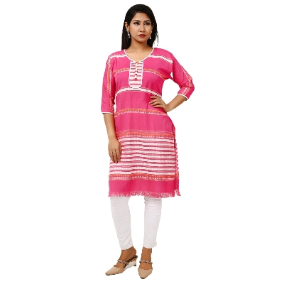 Picture of Red tops for girls long kurti jorjet new 2023 | Ladies kurti one piece dress | Magenta color dress for women