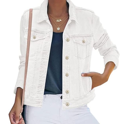 Picture of White denim jacket for women stylish 2024 | Premium quality denim jacket for women white | Denim jacket for women white