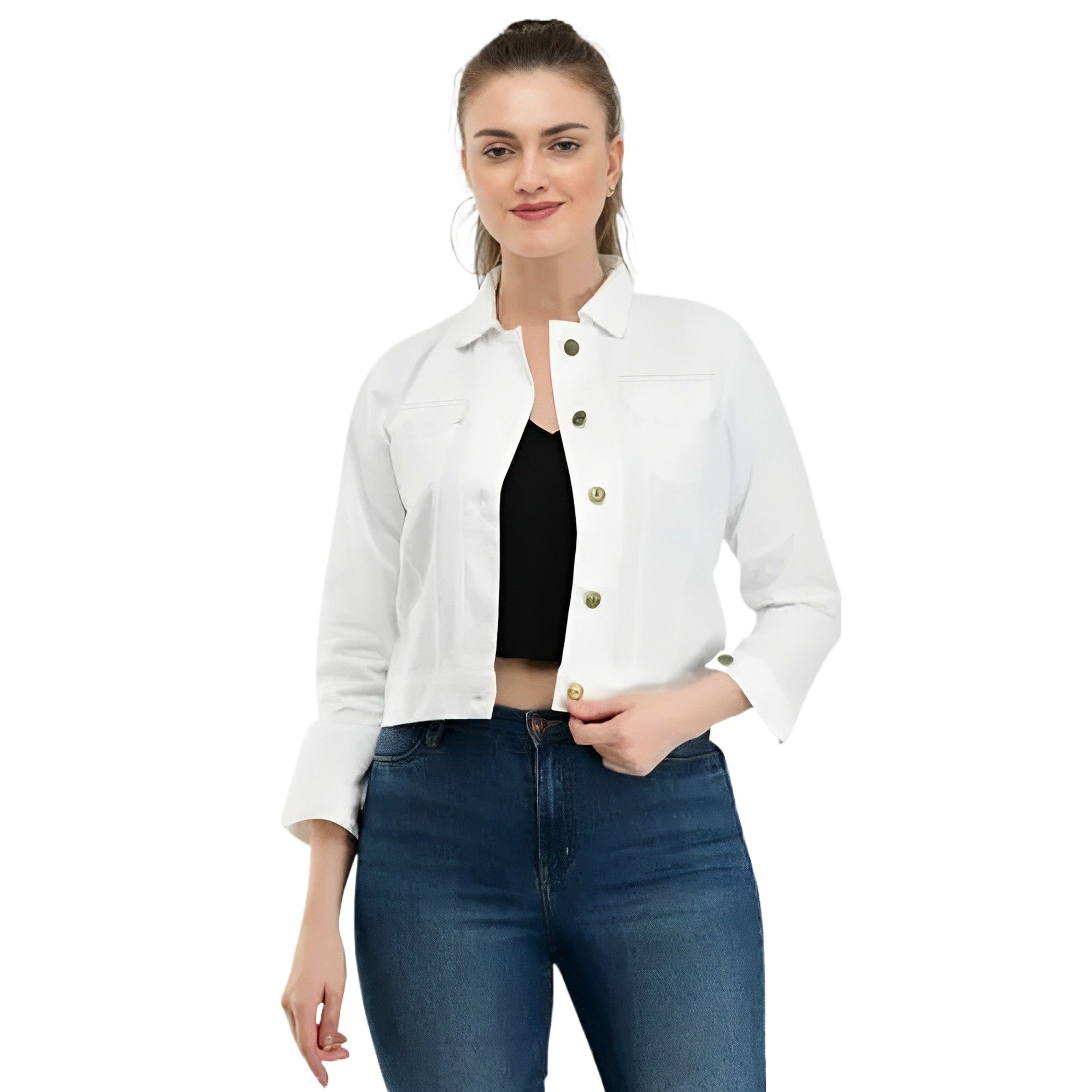 Picture of White denim jacket for women stylish 2025 | Premium quality denim jacket for women white | Denim jacket for women white