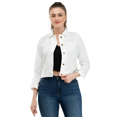 Picture of White denim jacket for women stylish 2025 | Premium quality denim jacket for women white | Denim jacket for women white