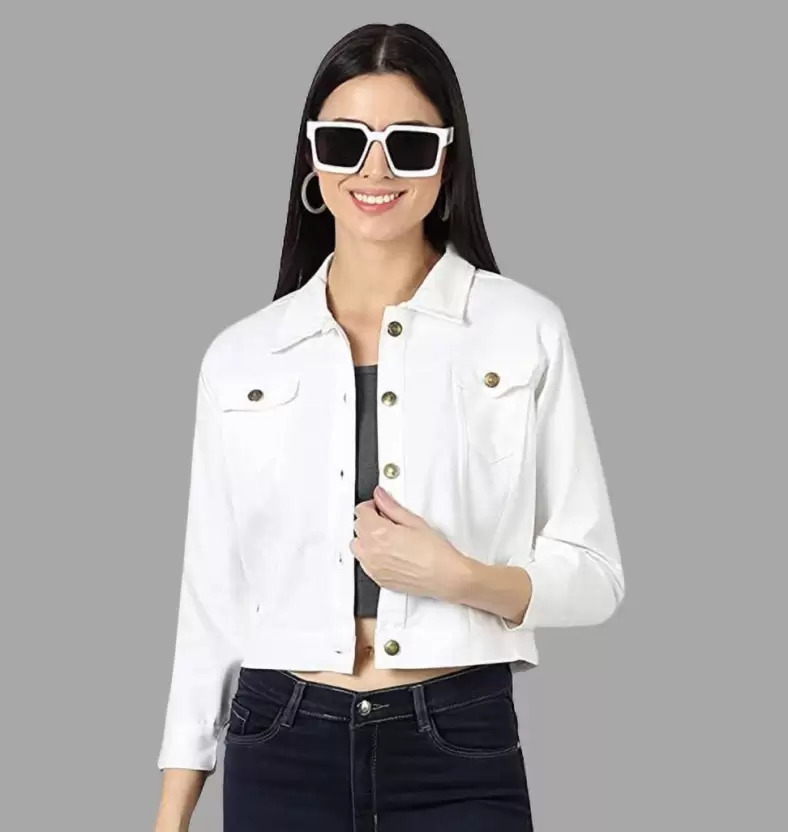 Picture of White denim jacket for women stylish 2025 | Premium quality denim jacket for women white | Denim jacket for women white