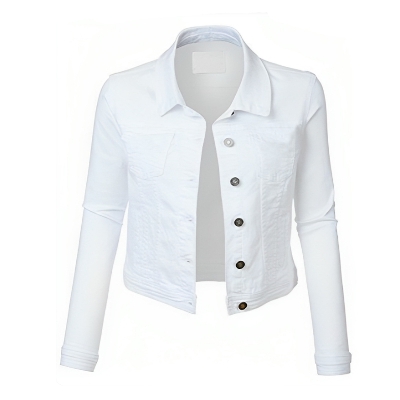 Picture of White denim jacket for women stylish 2025 | Premium quality denim jacket for women white | Denim jacket for women white