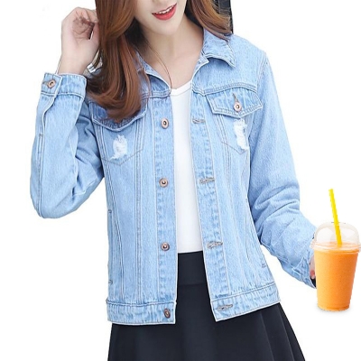 Picture of Blue denim jacket for women stylish 2023 | Premium quality denim jacket for women blue | Big size Ddenim jacket for women blue light colour