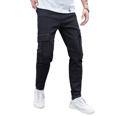 Picture of Low price cargo pants for men black | high quality mobile pant for men stylish 2024 black | Six pocket cargo pant for men