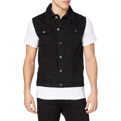 Picture of Sleeveless black denim jacket for men new collection 2023 | Waist coat style blue jacket for men high quality for winter - Black jeans jacket