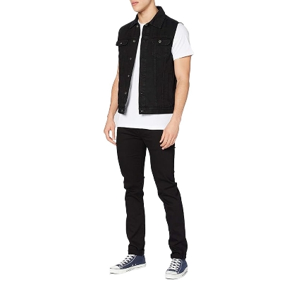 Picture of Sleeveless black denim jacket for men new collection 2023 | Waist coat style blue jacket for men high quality for winter - Black jeans jacket