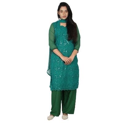 Picture of Dress for women new collection | Women Three piece new collection 2024 | Bottle green color dress for women