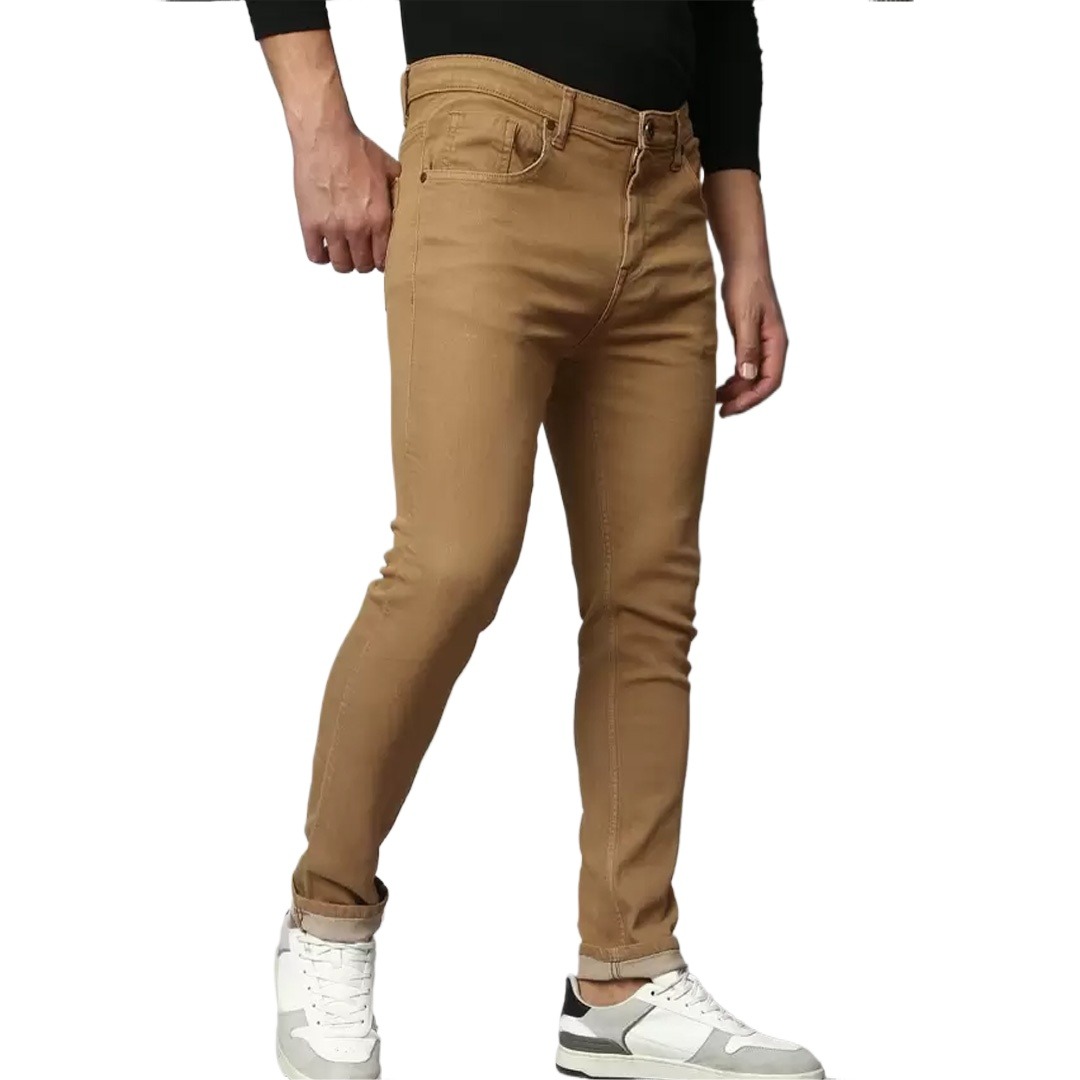 Picture of Khaki color pant for men stylish | Stretch denim pant for men stylish brand | High quality Jeans pant collection for men 2024