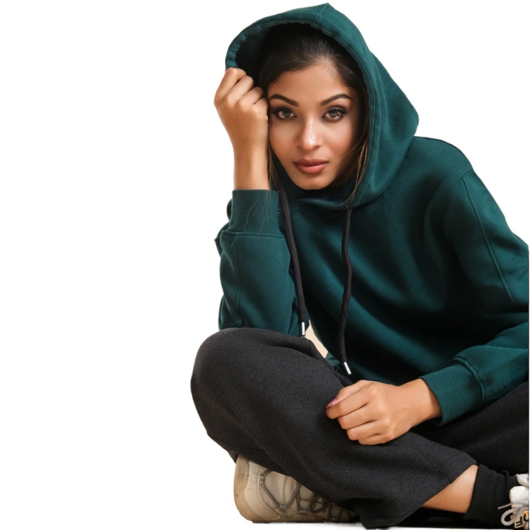 Picture of Bottle green hoodie for women | Export quality women hoodies | Low price hoodies for women big size