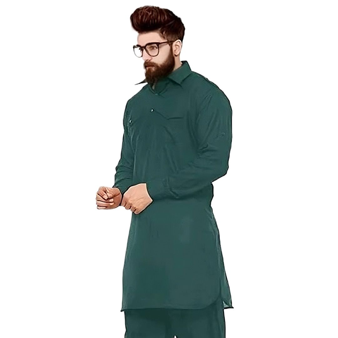 Picture of Kabli panjabi blackish green for men | Kabli panjabi for men new collection 2024 | Shirt collar panjabi for men kabli