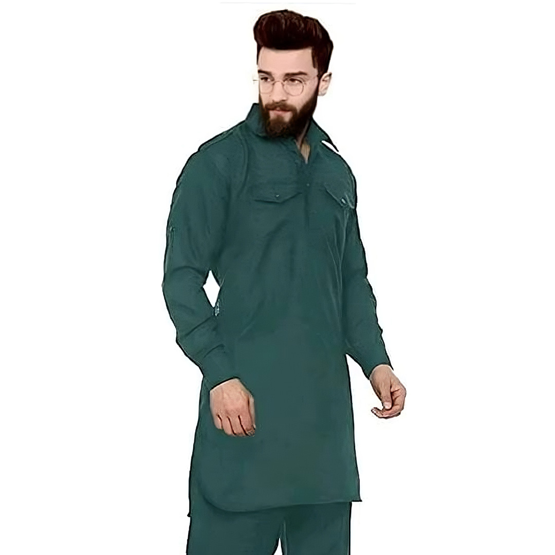 Picture of Kabli panjabi blackish green for men | Kabli panjabi for men new collection 2024 | Shirt collar panjabi for men kabli
