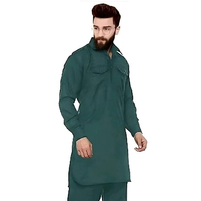 Picture of Kabli panjabi blackish green for men | Kabli panjabi for men new collection 2024 | Shirt collar panjabi for men kabli