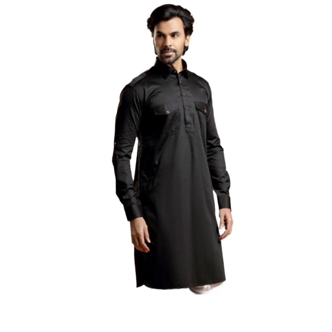Picture of Kabli panjabi for men new collection 2024 | Black kabli panjabi for men | Kabli panjabi for men black