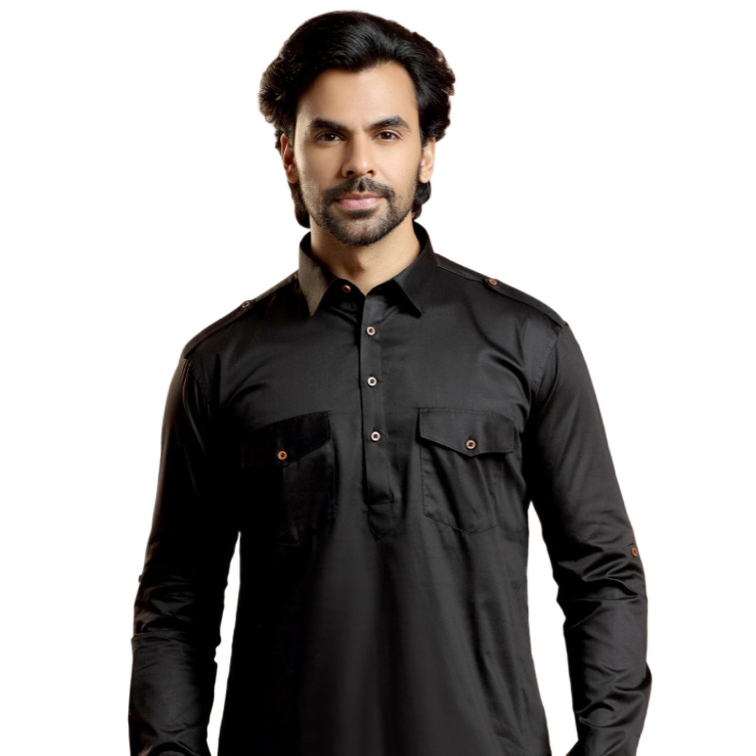 Picture of Kabli panjabi for men new collection 2024 | Black kabli panjabi for men | Kabli panjabi for men black