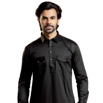 Picture of Kabli panjabi for men new collection 2024 | Black kabli panjabi for men | Kabli panjabi for men black