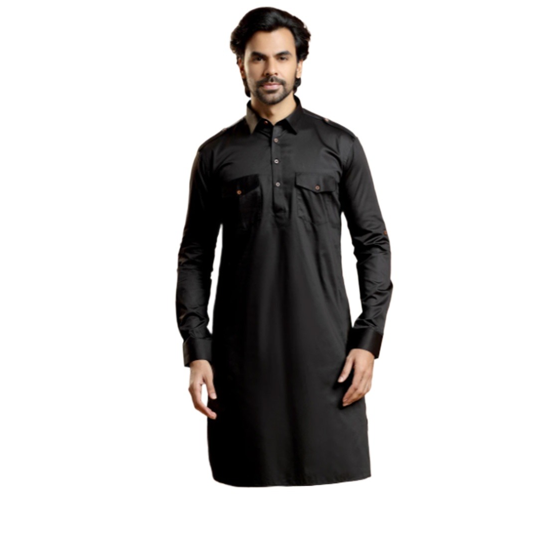 Picture of Kabli panjabi for men new collection 2024 | Black kabli panjabi for men | Kabli panjabi for men black