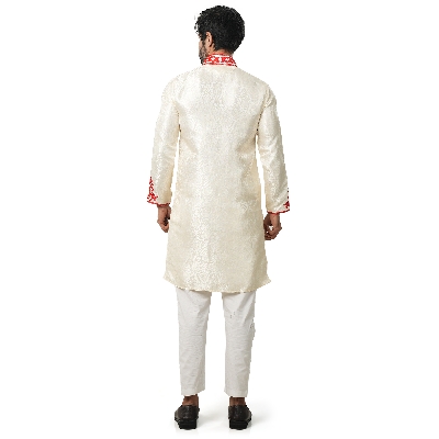 Picture of Indian katan panjabi for men new collection 2024 stylish | Indian wedding panjabi for men golden color - Party dress for men