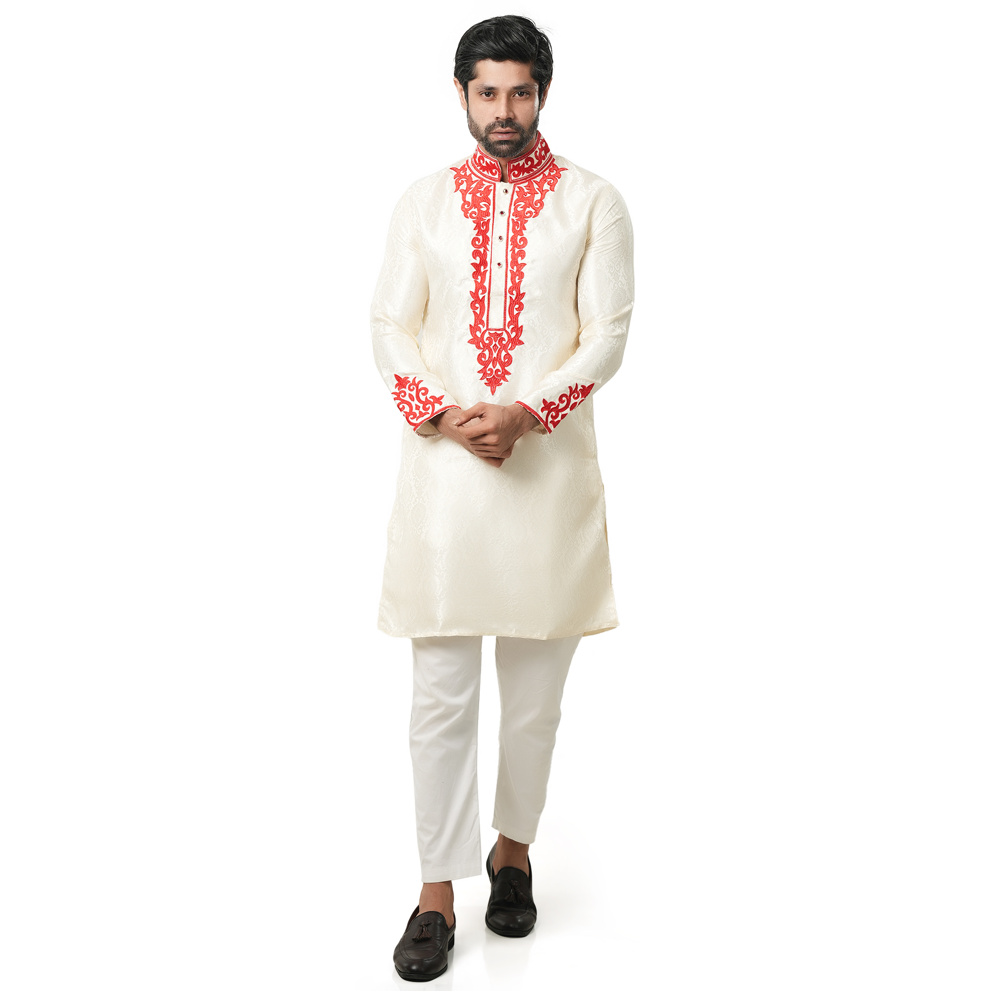 Picture of Indian katan panjabi for men new collection 2024 stylish | Indian wedding panjabi for men golden color - Party dress for men