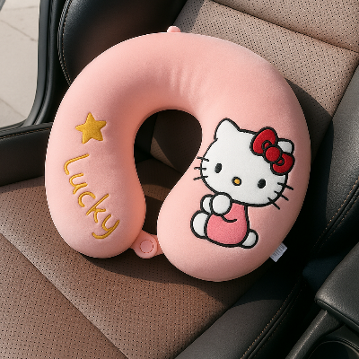 Picture of Cute neck pillow for travel women pink | Soft neck pillow for car and bus journey as long time | special gift items for girl friend | Neck treavel pillow for home decor and car decoration |