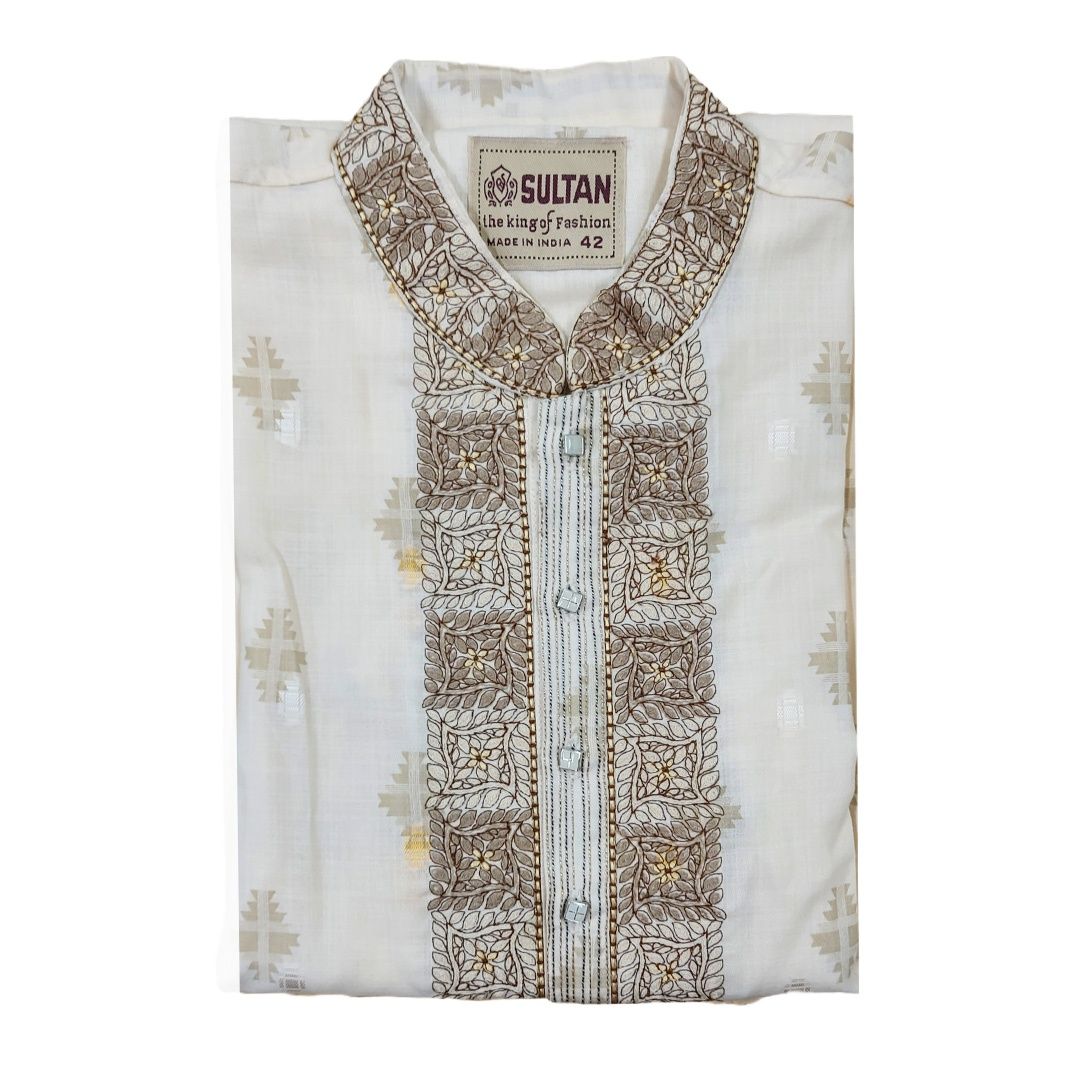 Picture of Golden colour panjabi for men cotton | Premium panjabi for men new collection 2024 | Indian panjabi for men new collection 2024 stylist brand | Low price panjabi for eid collection