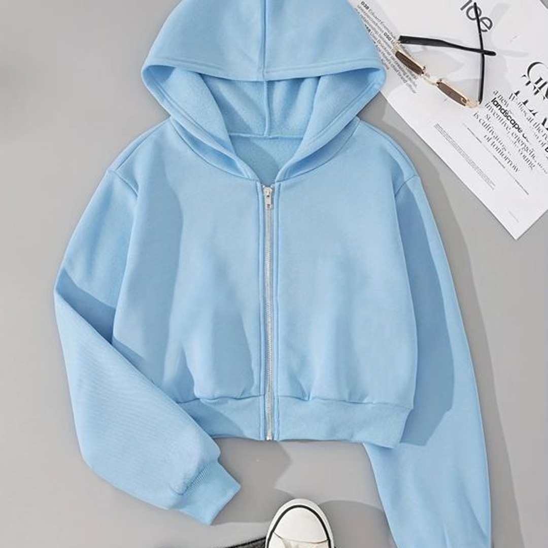 Picture of Zipper hoodie for women | Export quality women hoodies blue | Low price winter hoodies for women sky blue color
