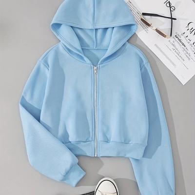 Picture of Zipper hoodie for women | Export quality women hoodies blue | Low price winter hoodies for women sky blue color