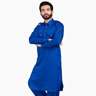 Picture of Premium white kabli panjabi men | Kabli Panjabi for men blue colour | High quality panjabi for men new collection 2024 stylist | kabli panjabi blue - Pakistani pathan panjabi