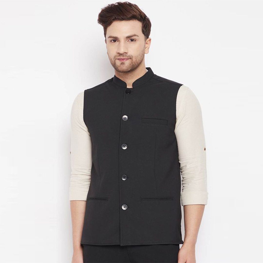 Picture of Stylish black koti for men panjabi | Panjabi vest or waist coat for men | Mujib coat for men black half