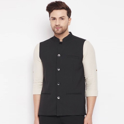 Picture of Stylish black koti for men panjabi | Panjabi vest or waist coat for men | Mujib coat for men black half