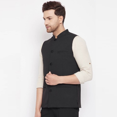 Picture of Stylish black koti for men panjabi | Panjabi vest or waist coat for men | Mujib coat for men black half