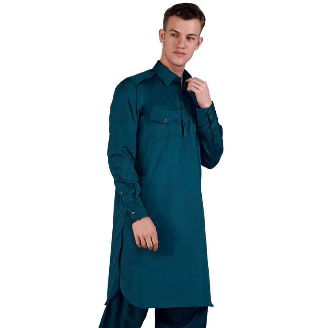 Picture of Premium white kabli panjabi men | Kabli Panjabi for men blue colour | High quality panjabi for men new collection 2024 stylist | kabli panjabi blue - Pakistani pathan panjabi