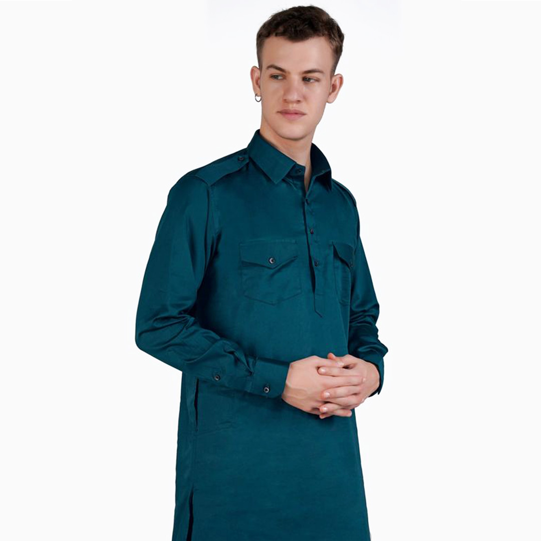 Picture of Premium white kabli panjabi men | Kabli Panjabi for men blue colour | High quality panjabi for men new collection 2024 stylist | kabli panjabi blue - Pakistani pathan panjabi
