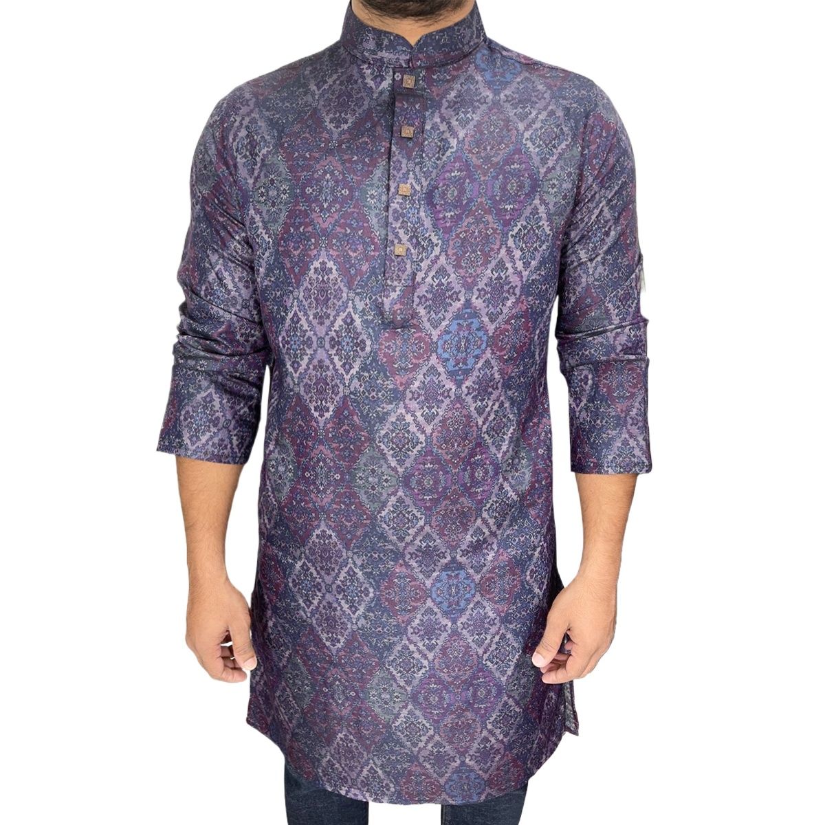 Picture of Purple and blue panjabi for men cotton | Premium panjabi for men new collection 2024 | Indian panjabi for men new collection 2024 stylist brand | Printed Panjabi for eid collection at low price
