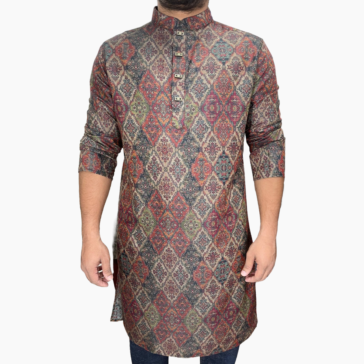 Picture of Red and maroon panjabi for men cotton | Premium panjabi for men new collection 2024 | Indian panjabi for men new collection 2024 stylist brand | Printed Panjabi for eid collection at low price