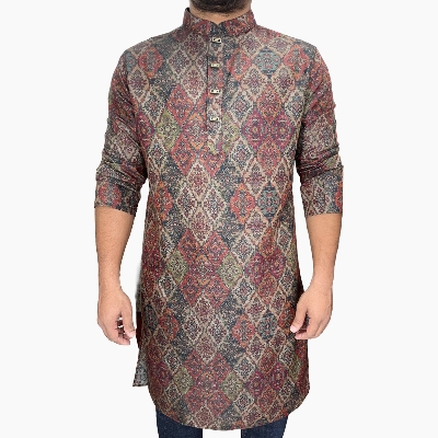 Picture of Red and maroon panjabi for men cotton | Premium panjabi for men new collection 2024 | Indian panjabi for men new collection 2024 stylist brand | Printed Panjabi for eid collection at low price