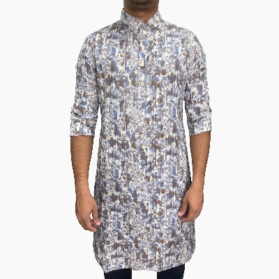 Picture of off white panjabi for men cotton | Premium panjabi for men new collection 2024 | Indian panjabi for men new collection 2024 stylist brand | Printed Panjabi for eid collection at low price