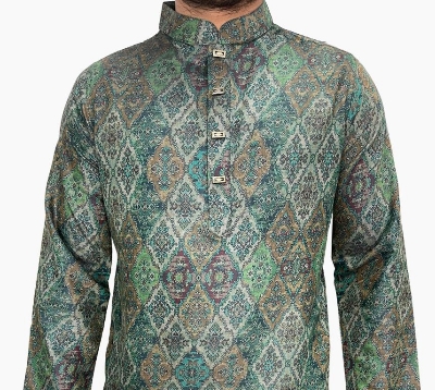 Picture of Green panjabi for men cotton | Premium panjabi for men new collection 2024 | Indian panjabi for men new collection 2024 stylist brand | Printed Panjabi for eid collection at low price