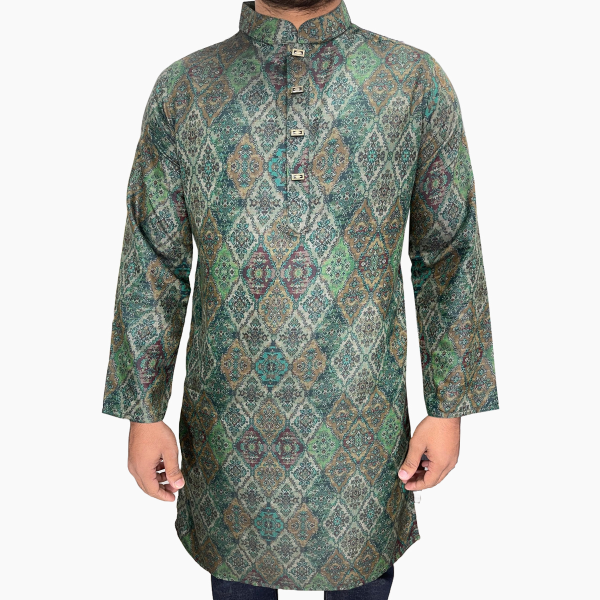 Picture of Green panjabi for men cotton | Premium panjabi for men new collection 2024 | Indian panjabi for men new collection 2024 stylist brand | Printed Panjabi for eid collection at low price