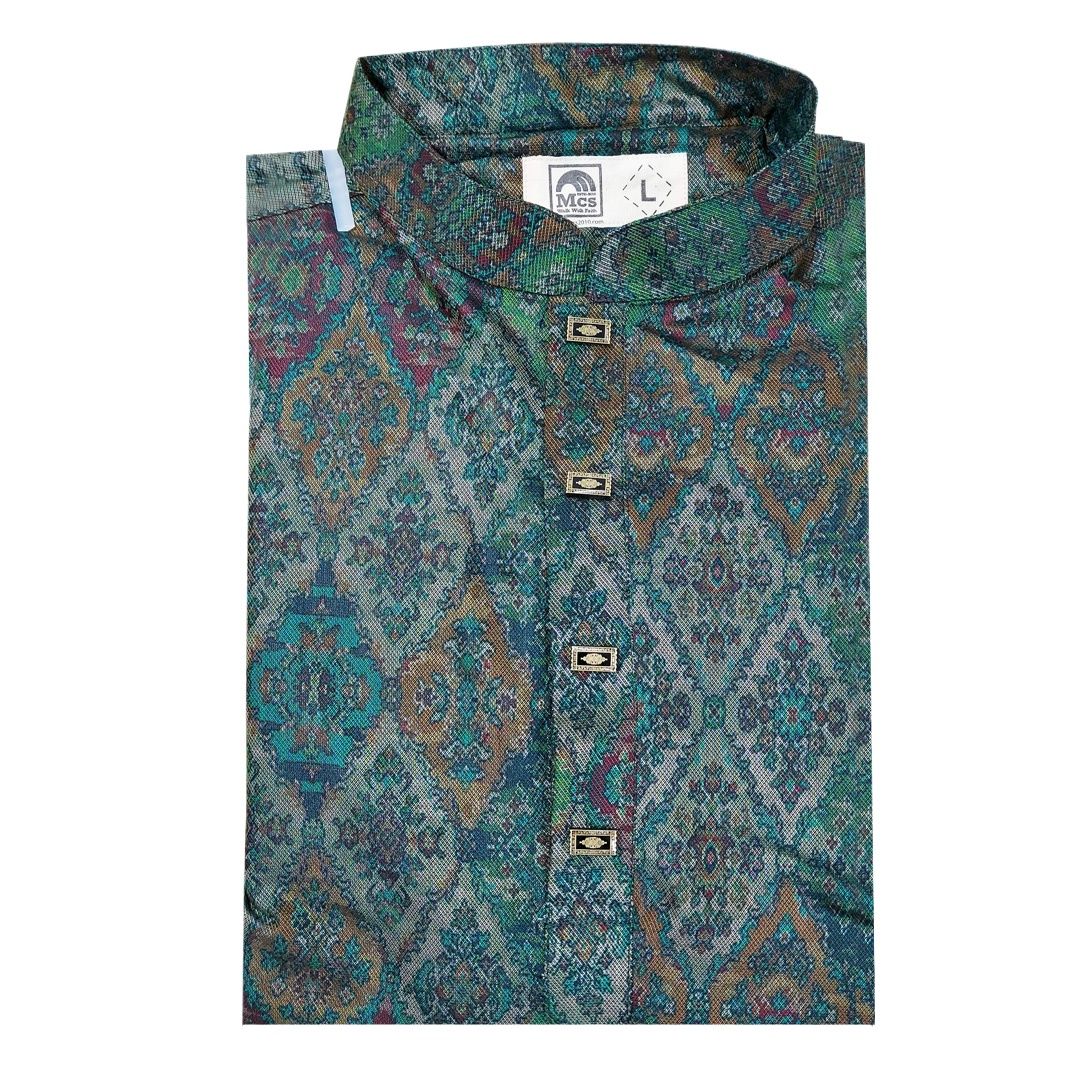 Picture of Green panjabi for men cotton | Premium panjabi for men new collection 2024 | Indian panjabi for men new collection 2024 stylist brand | Printed Panjabi for eid collection at low price
