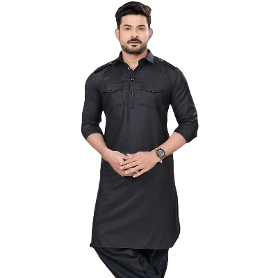 Picture of Premium black kabli panjabi men | Kabli Panjabi for men white | High quality panjabi for men new collection 2024 stylist | kabli panjabi white - Pakistani pathan panjabi