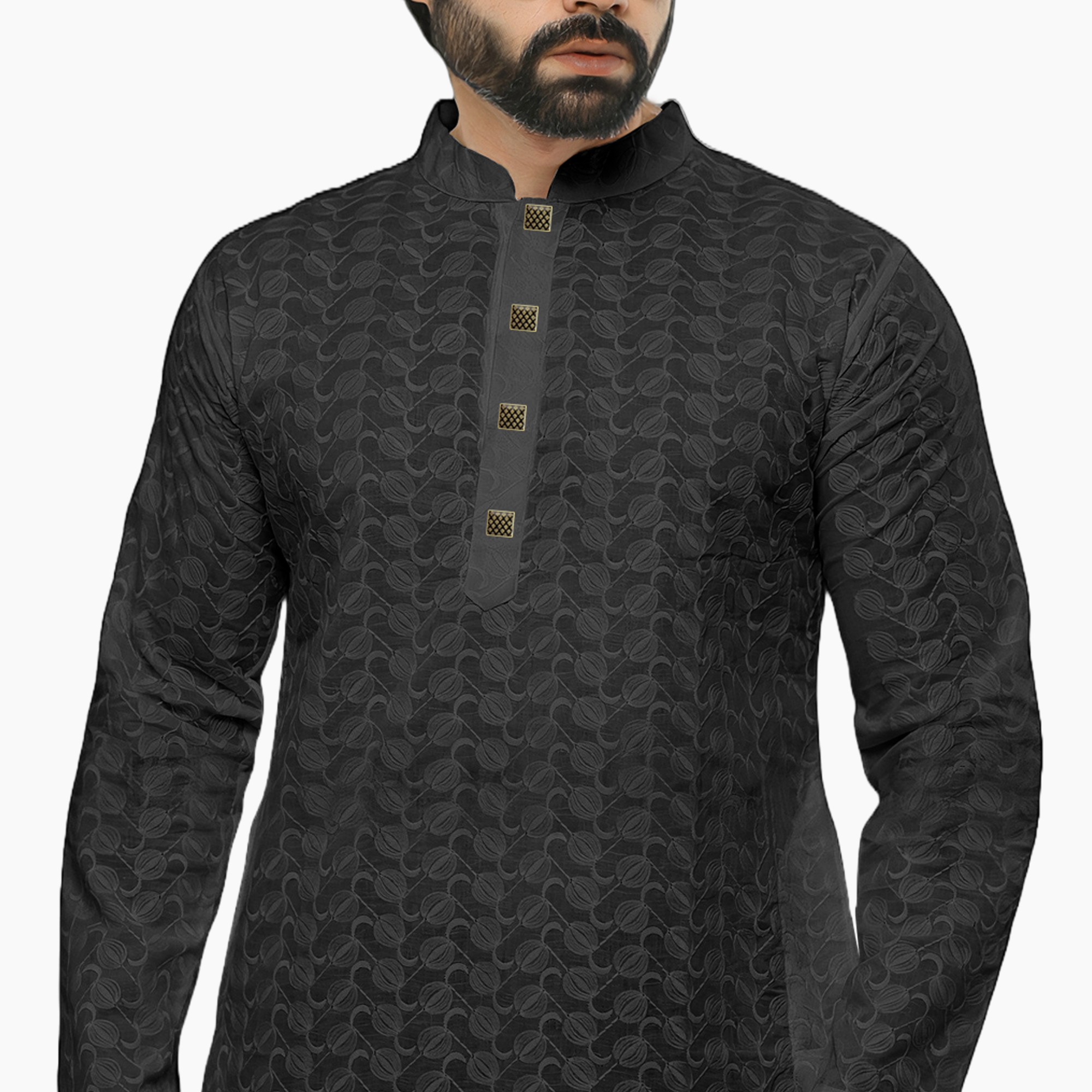 Picture of Black panjabi for men cotton | Premium panjabi for men new collection 2024 | Indian panjabi for men new collection 2024 stylist brand | Printed Panjabi for eid collection at low price