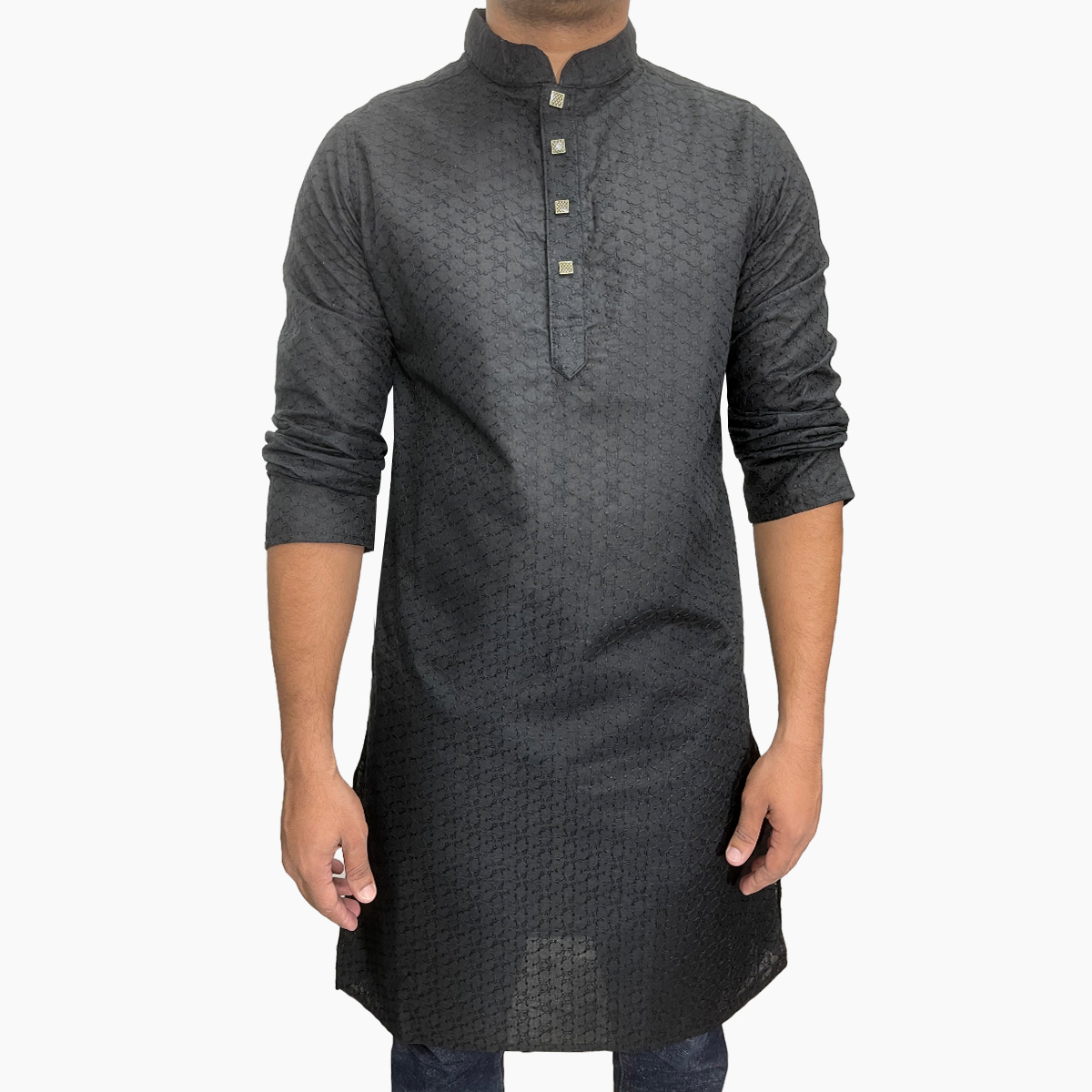 Picture of Black panjabi for men cotton | Premium panjabi for men new collection 2024 | Indian panjabi for men new collection 2024 stylist brand | Printed Panjabi for eid collection at low price