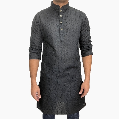 Picture of Black panjabi for men cotton | Premium panjabi for men new collection 2024 | Indian panjabi for men new collection 2024 stylist brand | Printed Panjabi for eid collection at low price
