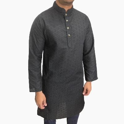 Picture of Black panjabi for men cotton | Premium panjabi for men new collection 2024 | Indian panjabi for men new collection 2024 stylist brand | Printed Panjabi for eid collection at low price
