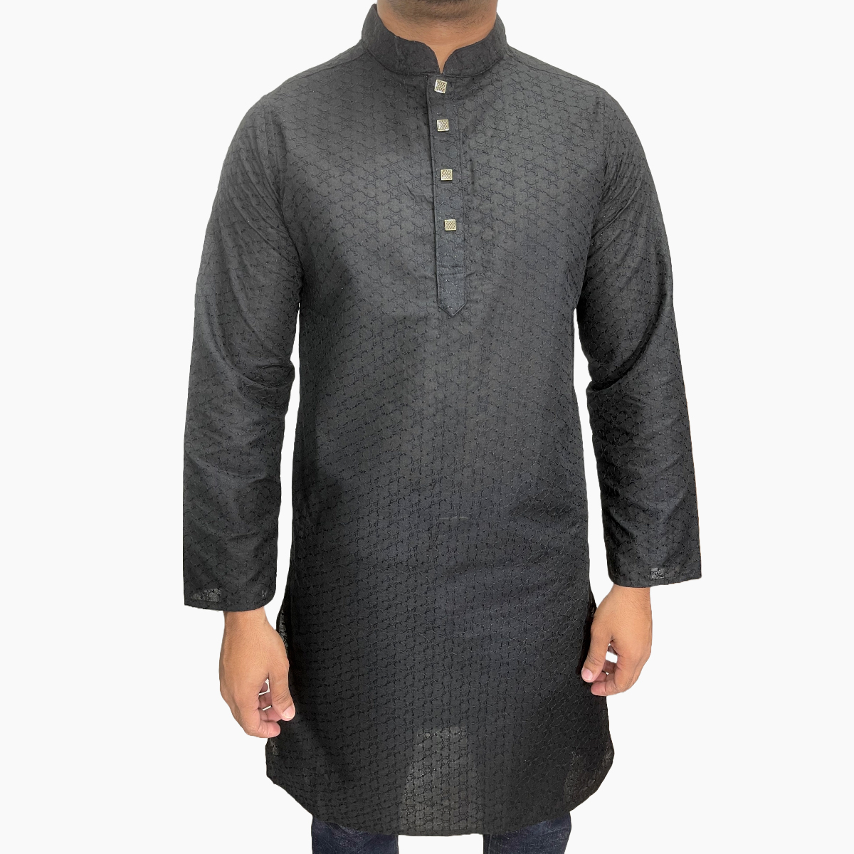 Picture of Black panjabi for men cotton | Premium panjabi for men new collection 2024 | Indian panjabi for men new collection 2024 stylist brand | Printed Panjabi for eid collection at low price