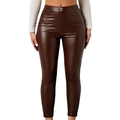 Picture of Leather pants for women stylish | Chocolate colous womens pants | High quality narrow pants for ladies