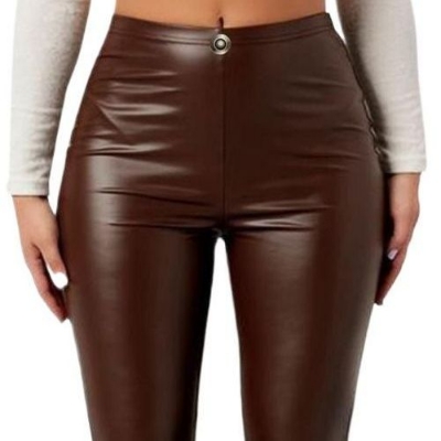 Picture of Leather pants for women stylish | Chocolate colous womens pants | High quality narrow pants for ladies