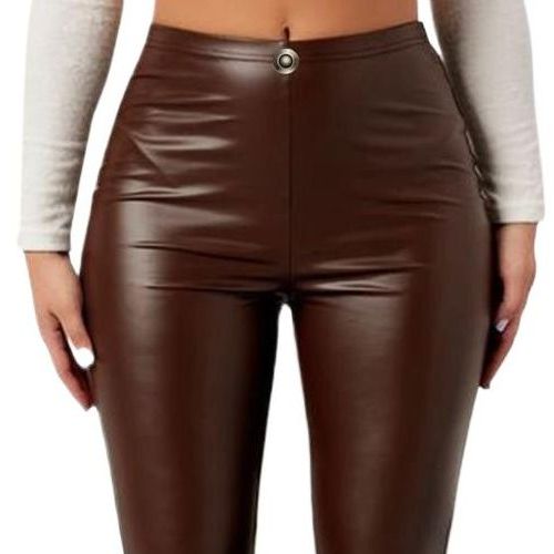 Picture of Leather pants for women stylish | Chocolate colous womens pants new collection 2024 | High quality narrow pants for ladies