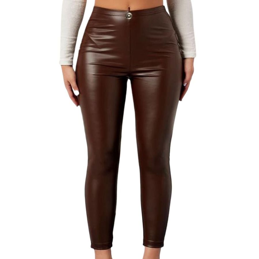 Picture of Leather pants for women stylish | Chocolate colous womens pants new collection 2024 | High quality narrow pants for ladies